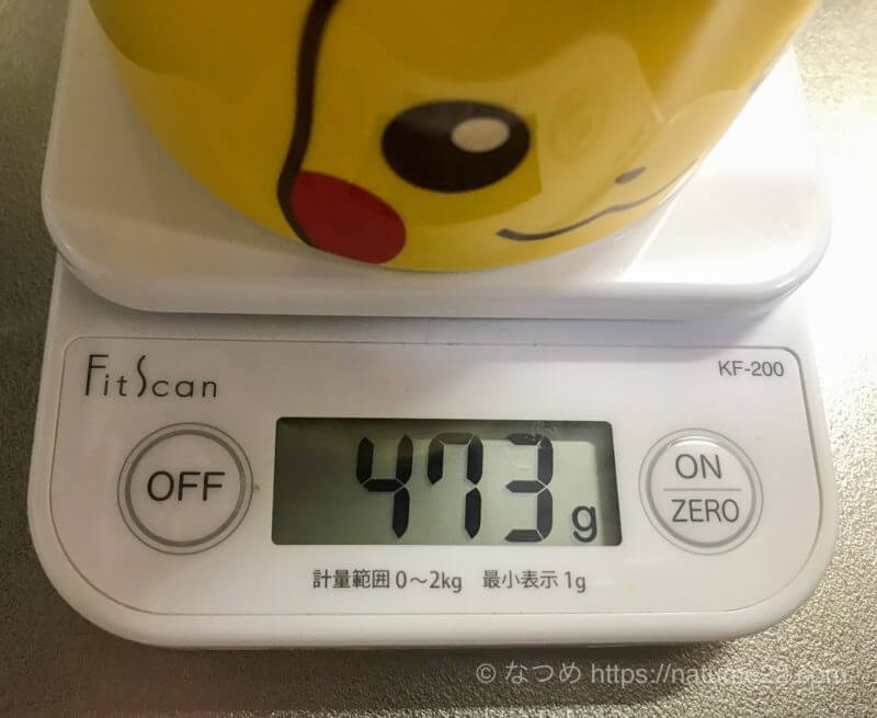 バターコーヒー用マグカップの重さ約473グラム